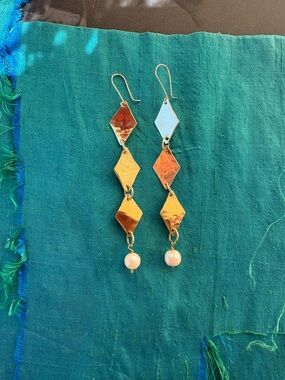 Gold-Tone Diamond-Link Drop Earrings with Pearl Accent - Women Jewelry